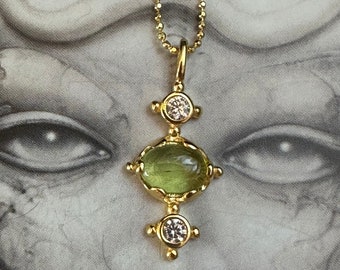 Extraterrestrial Elegance: Green Peridot and CZ Alien Necklace in Gold-Plated Sterling Silver