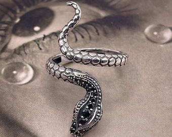 Sterling Silver Snake Ring: Adjustable CZ Serpent, Hecate Ring