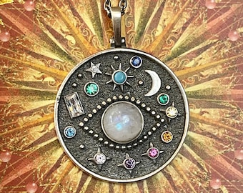 New! MOONSTONE THIRD EYE Celestial Sterling Silver Necklace | Evil Eye, All Seeing Eye Pendant. Talisman| Protection Jewelry