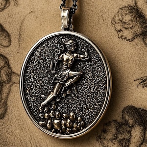 Collar de plata de ley con el dios Hermes. Joyería de mitología griega. Unisex.