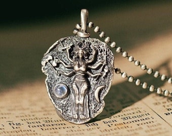 HECATE GODDESS Of WITCHCRAFT Moonstone Talisman Handcrafted  Silver Necklace