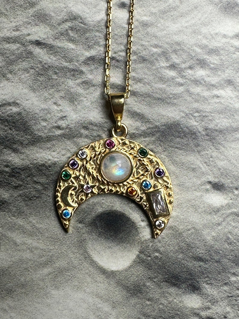 MOONSTONE CRESCENT MOON Necklace • 925 Sterling Silver , Third Eye Evil ...