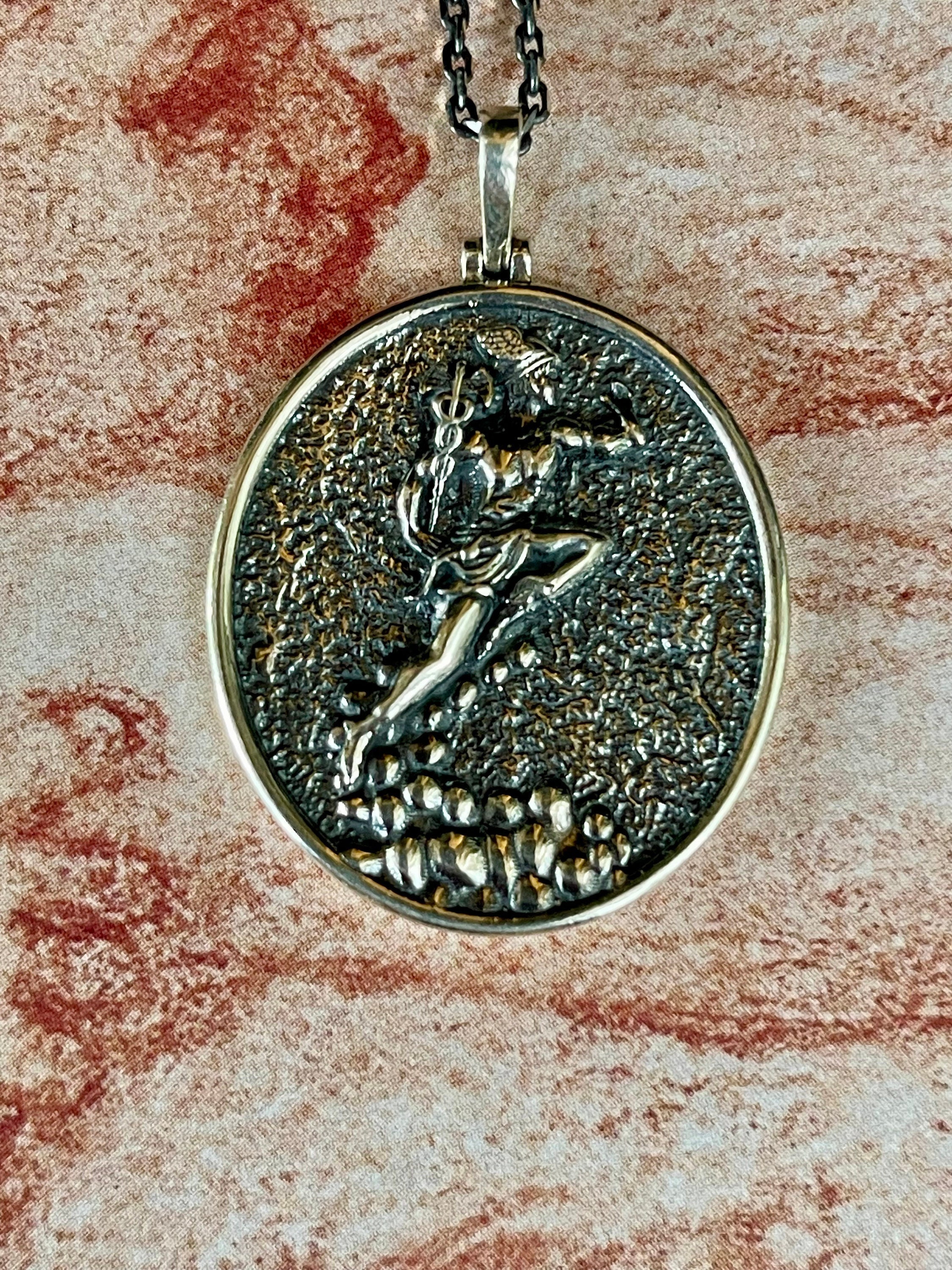 HERMES GOD Sterling Silver Necklace. Greek Mythology Jewelry