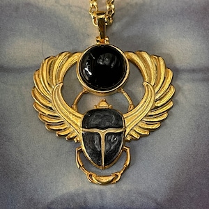 Złoty naszyjnik ze skarabeuszem i onyksem, srebro próby 925, starożytny egipski amulet chrząszcza, odrodzenie