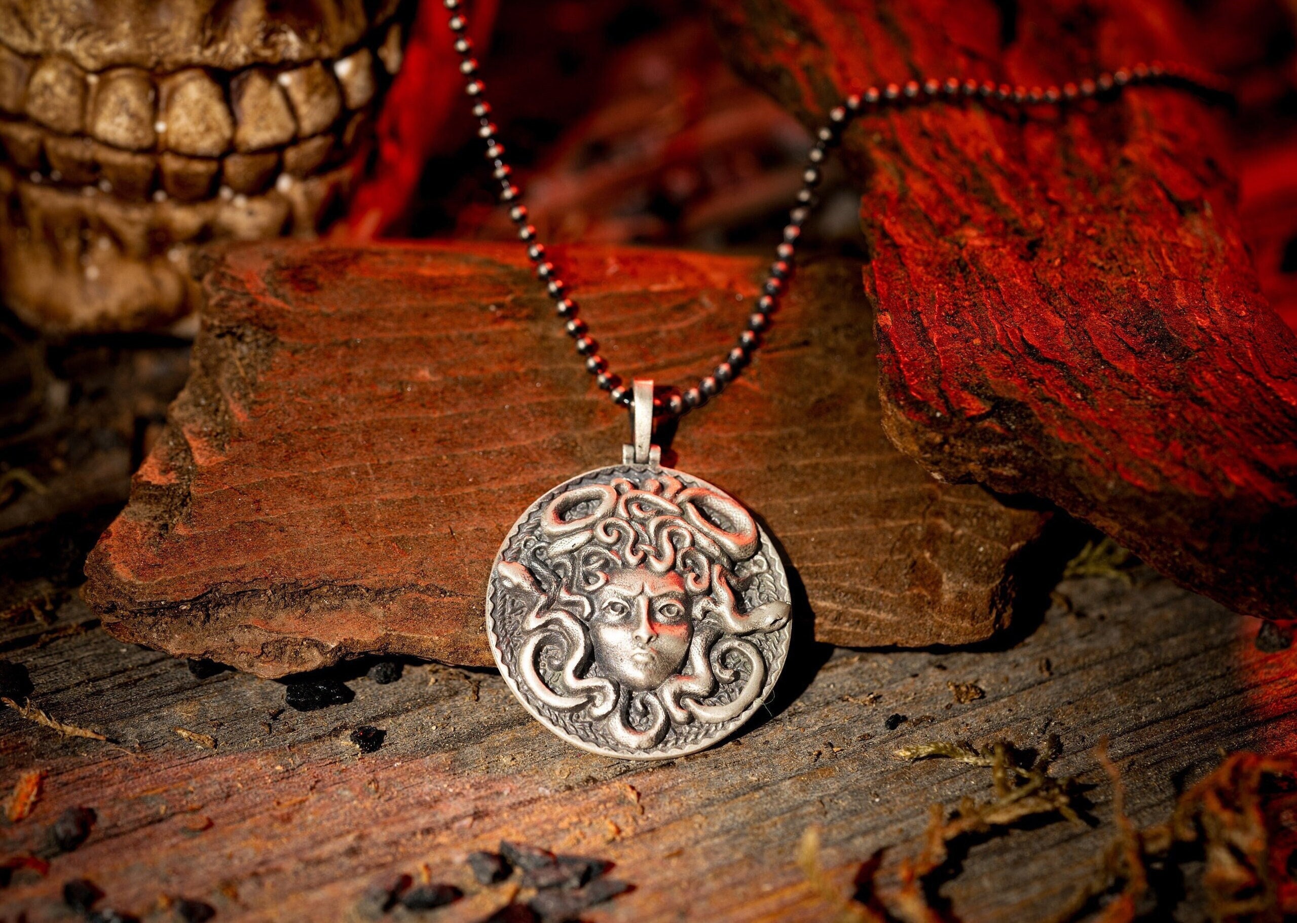 神秘的なメデューサ：精巧なスターリングシルバーのコインネックレス - Etsy 日本