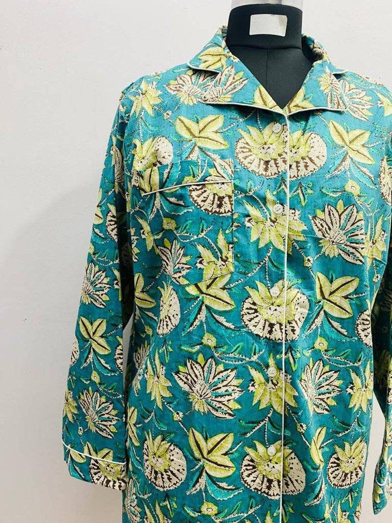 Clothing Costumes Green Floral Womens Pyjama Set 100 Cotton Indian Print Soft Pyjamas
