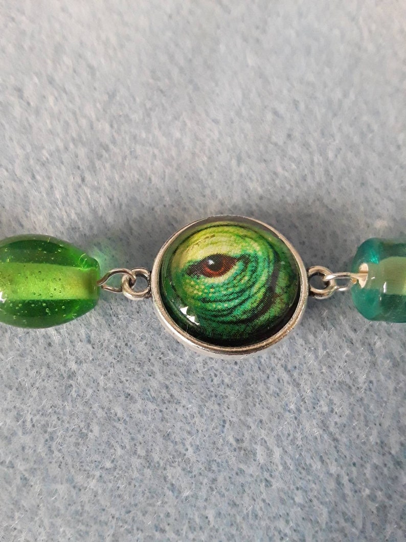 Chameleon Cabochon Charm Link Bracelet With Czech Glass Etsy