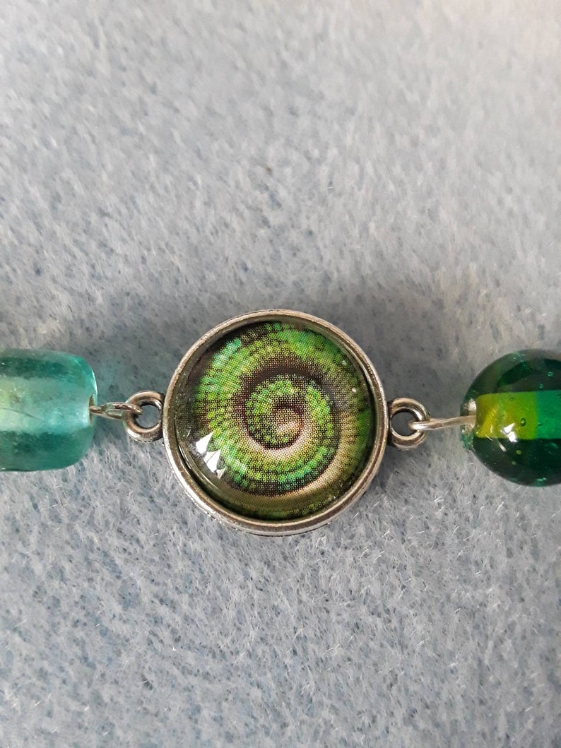 Chameleon Cabochon Charm Link Bracelet With Czech Glass Etsy