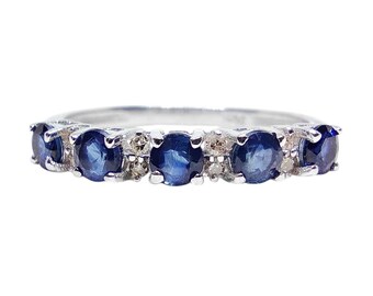 Natural Blue Sapphire Diamond Stacking Ring Natural Sapphire Diamond Stackable Band Handmade Sapphire Diamond Stacking Ring