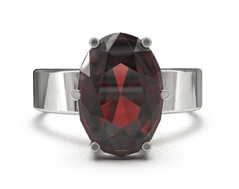 Silver Garnet Ring 10x14 mm Oval 4.65 Ct Natural Garnet Ring Gemstone Ring Large Garnet Ring Garnet Jewelry Birthstone Ring