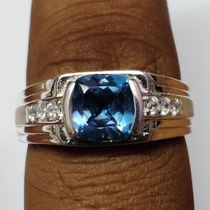 London Blue Topaz Band 2.5 Ct London Topaz Engagement Band 8 mm Cushion London Topaz Wedding Band Sterling Silver London Topaz Ring