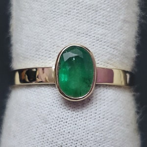 14K Yellow Gold Emerald Ring 5x7 mm Oval Emerald Ring Emerald Dainty Ring Solid Gold Emerald Ring Emerald Band Thin Emerald Ring Men Women