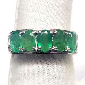 Silver Emerald Ring Natural Emerald Men Ring 5 Stone Emerald Ring 925 Sterling Silver Emerald Band Natural Emerald Ring May Birthstone Ring