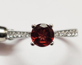 Handmade Garnet Solitaire Ring, AAA Quality Sterling Silver Engagement Ring