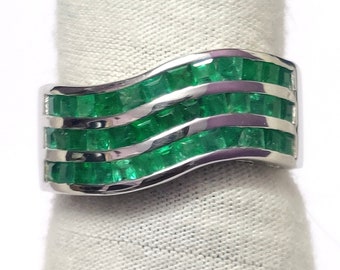 Handgefertigter Smaragdring, 3 Ct natürlicher Smaragd, 925 Sterlingsilber Smaragdring Herren Smaragd Statement Ring