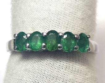 Handmade Sterling Silver Emerald Ring, May Birthstone, Stacking Ring