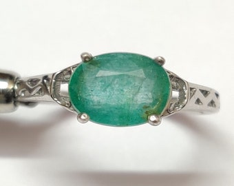 Handmade Oval Zambian Emerald Ring, 925 Sterling Silver, May Birthstone