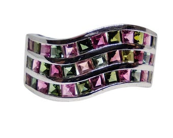 Trendy Sterling Silver Multi Tourmaline Ring Natural Multi Tourmaline Ring Mens Tourmaline Ring Invisible Setting Ring Pride Ring Statement