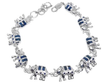 Sapphire Elephant Bracelet For Men 925 Silver Elephant Bracelet Women Natural Sapphire Vintage Sapphire Bracelet Blue Sapphire Bracelet