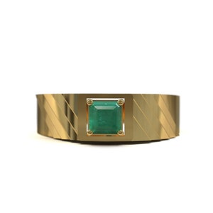 14K Gold Emerald Men Ring 5mm Square 0.6 Ct Emerald Statement Ring Handmade Emerald Band For Men Gold Emerald Signet Ring Mens Wedding Ring