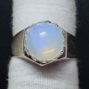 Silver Opal Mens Ring 12 mm Round 6 Ct Ethiopian Opal Wedding Band Natural Opal Mens Ring Ethiopian Opal Statement Ring Mens Opal Band