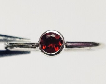 Silver Garnet Band Red Garnet Ring 0.3 Ct Garnet Ring January Birthstone Ring Garnet Minimalist Ring Garnet Stacking Silver Birthstone Ring