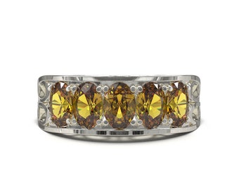 Handmade Sterling Silver Natural Citrine 5-Stone Ring – Birthstone Band