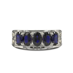 Silver Blue Sapphire Ring Natural Blue Sapphire Engagement Ring 5 Stone Blue Sapphire Ring 925 Sterling Silver Blue Sapphire Men Rings