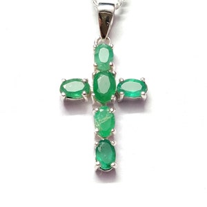 Emerald Cross Pendant Natural Emerald Cross Necklace Pendant 4x6 mm Oval Emerald Pendant Sterling Silver Emerald Cross Pendant