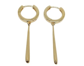 14K Gold Water Drop Hoop Earrings