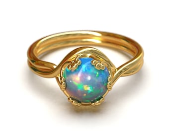 14K Yellow Gold Ethiopian Opal Engagement Ring