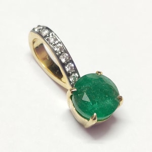 14K Gold Emerald Diamond Pendant 2.5 Ct Emerald Gold Pendant with VS Diamond Natural Emerald Pendant For Her Anniversary Gift For Her