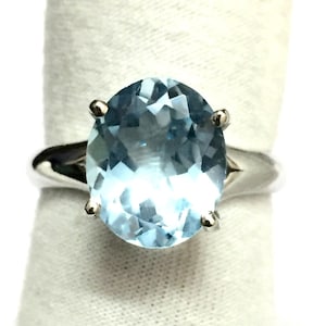 Sterling Silver Blue Topaz Ring, 10 x 12 mm Oval Natural Topaz Ring, Large Blue Topaz Ring, Large Stone Blue Topaz,Blue Topaz Cocktail Ring