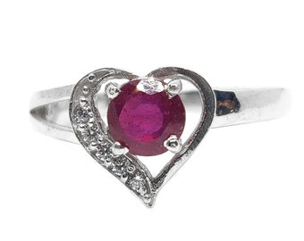 Anillo de corazón de rubí en plata de ley, piedra natal de julio, anillo de San Valentín