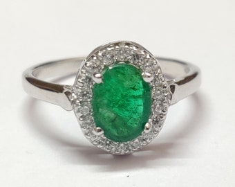 Handmade Sterling Silver Emerald Ring, Natural Oval Gemstone, May Birthstone