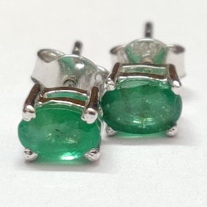 Silver Emerald Earrings 1 Ct Emerald Stud Earrings Natural Emerald May Birthstone Earrings Zambian Emerald Jewelry Birthstone Stud Earrings