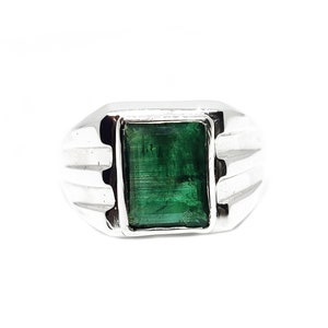 Mens Emerald Ring 2 Ct Emerald Mens Ring Natural Emerald Men Ring Solid Silver Emerald Ring For Men Emerald Wedding Ring Emerald Engagement