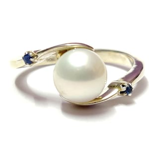 White Pearl Sapphire Band Silver Pearl Valentine Ring Pearl Promise Band Sterling Silver Pearl Band Pearl Solitaire Ring Handmade Ring