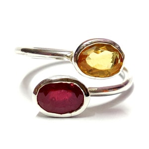 Silver Citrine Ruby Birthstone Ring Natural Citrine Ruby Twist Ring November Birthstone Ring July Birthstone Ring 5x7 Mm Oval Ruby Ring Etsy
