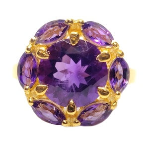10K Gold Amethyst Flower Ring Unqiue Gold Amethyst Ring 10K Solid Gold Amethyst Band For Her February Birthstone Ring Gold Amethyst Rings