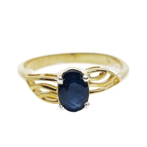 Solid Gold Blue Sapphire Promise Ring Natural Sapphire Gold Ring 5x7 mm Oval Sapphire Anniversary Ring September Birthstone Ring
