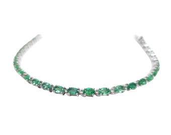 Sterling Silver Genuine Emerald Bracelet Natural Emerald Bracelet 3x5 mm Oval Emerald Bracelet May Birthstone Bracelet Green Emerald Jewelry