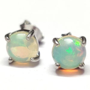 Silver Ethiopian Opal Ear Studs Natural Opal Stud Earrings 6 mm Round 1 Ct Opal Ear Studs Dainty Opal Earrings