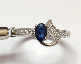 Handmade Oval Blue Sapphire Ring, Sterling Silver September Birthstone