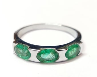 Bague homme en argent sterling fait main avec émeraude, anneau d'émeraude ovale de 1,5 carat