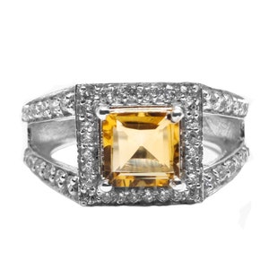 Citrine Statement Ring Solid Silver Natural Citrine Ring 7 mm Square Citrine Silver Band Yellow Citrine Mens Ring Solid Silver Mens Ring