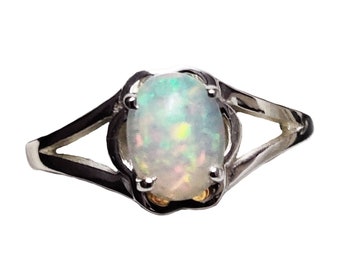 Handmade Sterling Silver Opal Ring, 6x8mm Oval Ethiopian Opal, October Birthstone