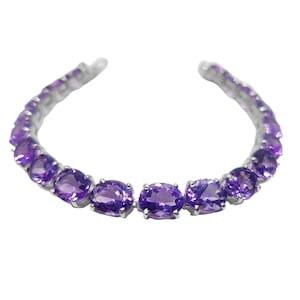 Natural Amethyst Bracelet Oval African Amethyst Bracelet 925 Sterling Silver Amethyst Bracelet February Birthstone Bracelet For Her