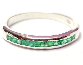 Handgemachte natürliche Smaragd Herrenring, Sterling Silber Mai Birthstone Band