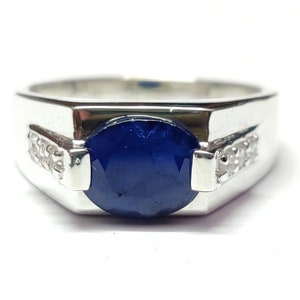 Blue Sapphire Men Ring Natural Blue Sapphire Band 3.5 Ct Sapphire Ring For Men Heavy Sapphire Statment Ring Blue Sapphire Cocktail Ring